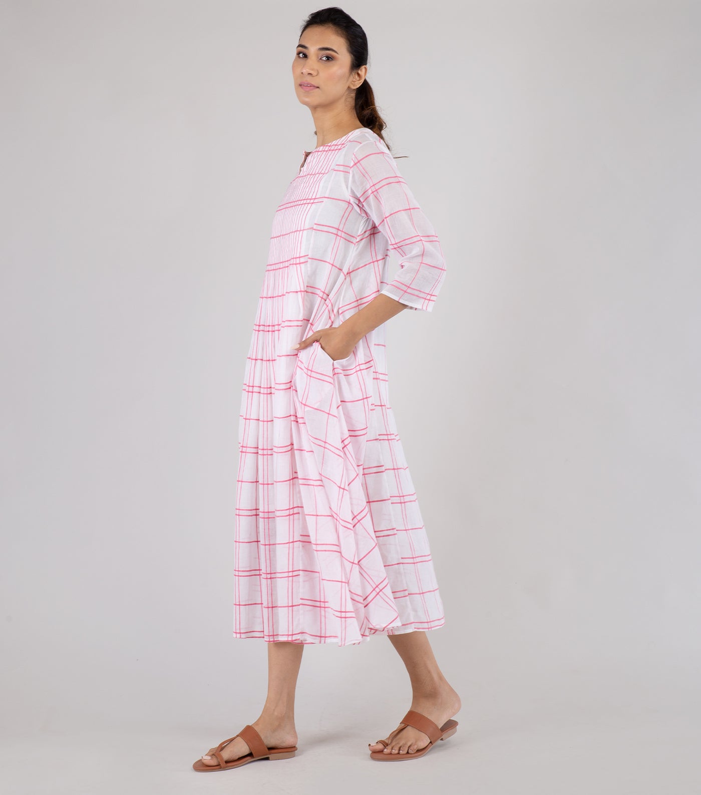 Pink Cotton Checkered Dress