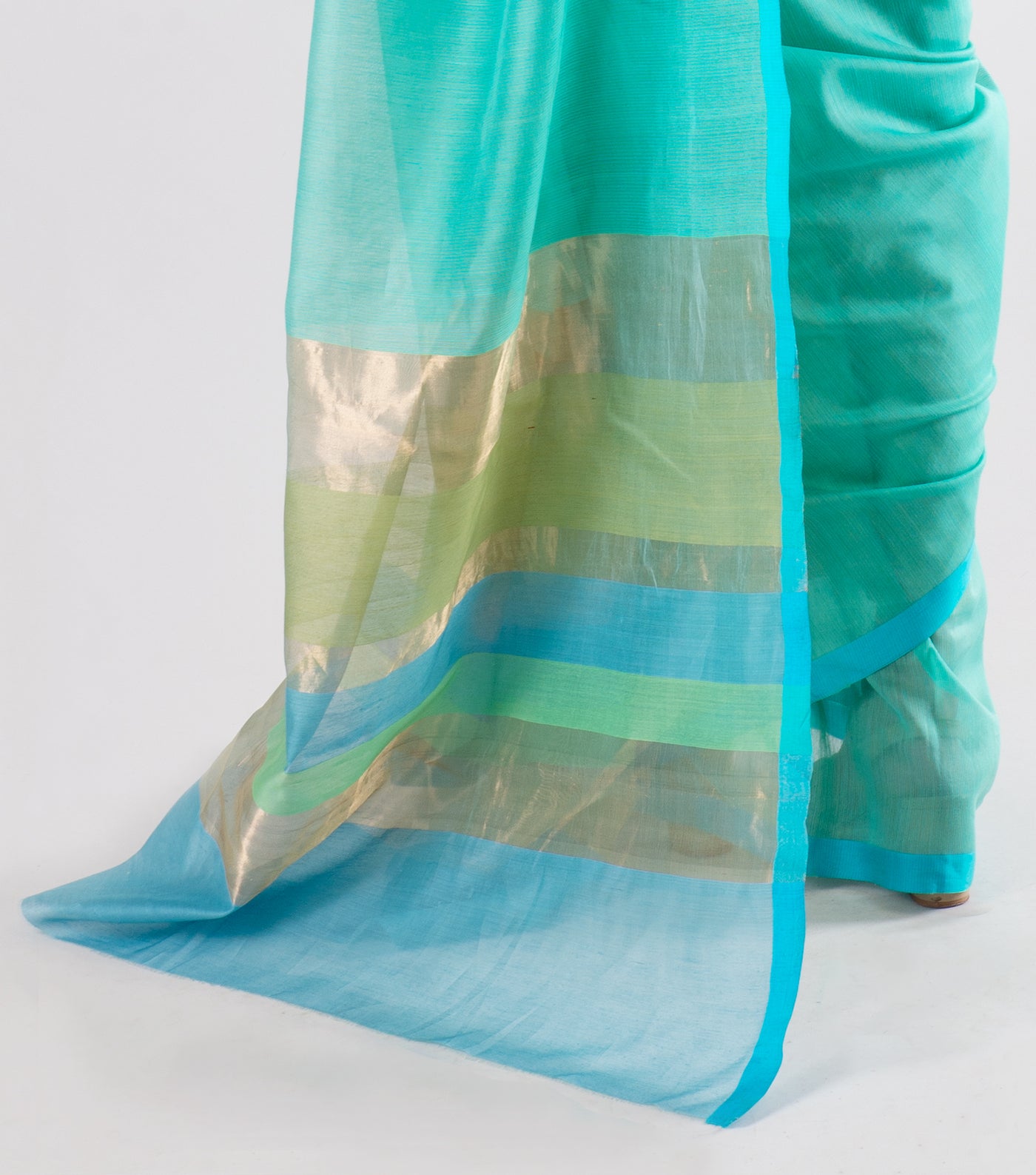 Turquoise Hand Woven Chanderi Silk Saree