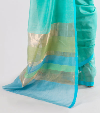 Turquoise Hand Woven Chanderi Silk Saree