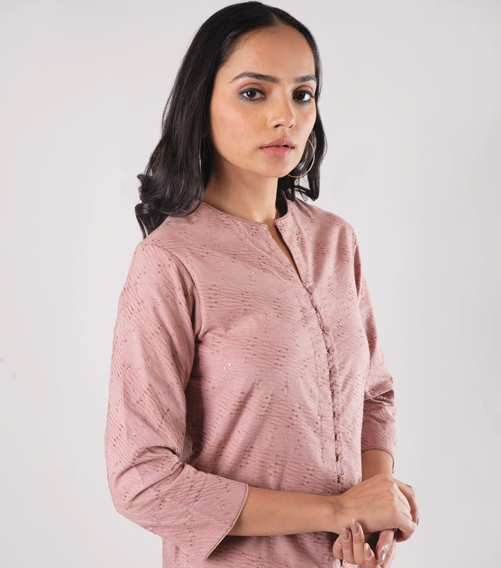 Pink Embroidered Cotton Cambric Kurta