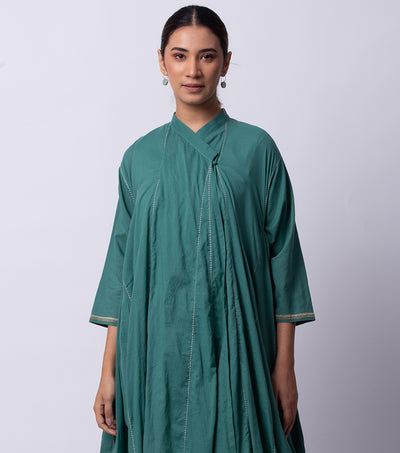 Green embroidered cotton choga