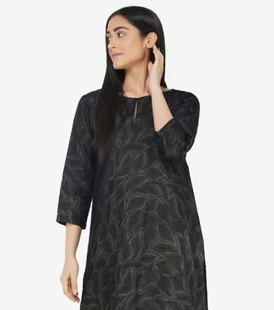 Black Embroidered Chanderi Kurta & Dupatta Set