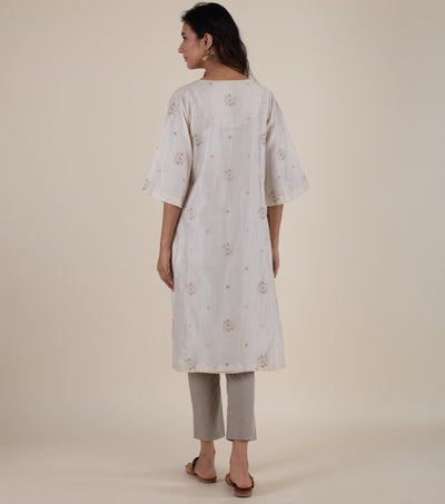 Natural Embroidered Chanderi Kurta
