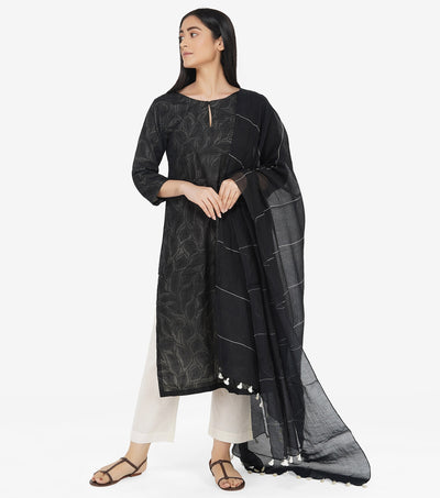 Black Embroidered Chanderi Kurta & Dupatta Set