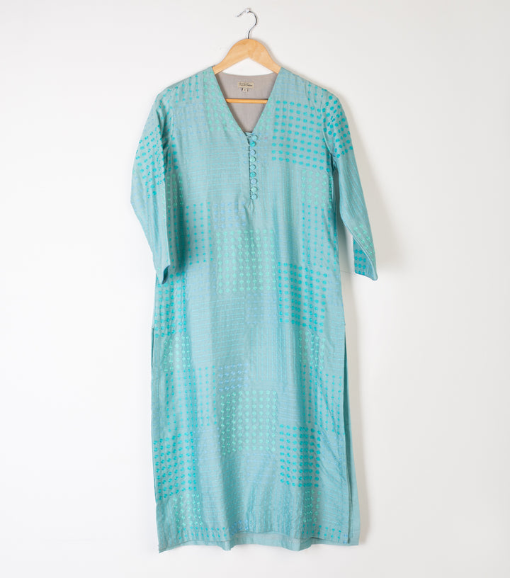 Sea Green Embroidered Chanderi Kurta