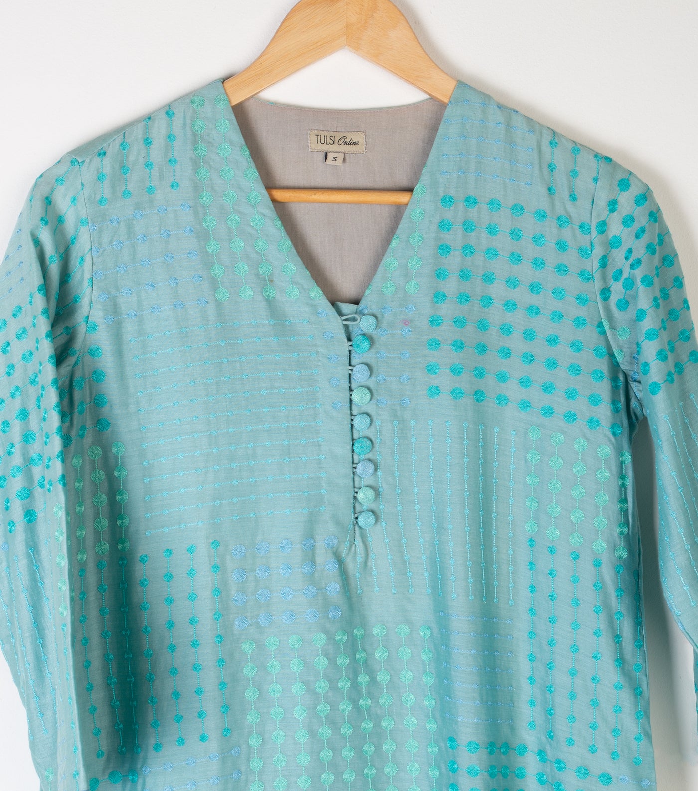 Sea Green Embroidered Cotton Kurta