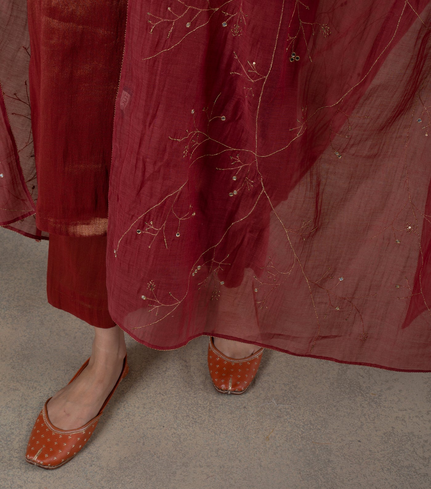 Maroon Embroidered Chanderi Dupatta