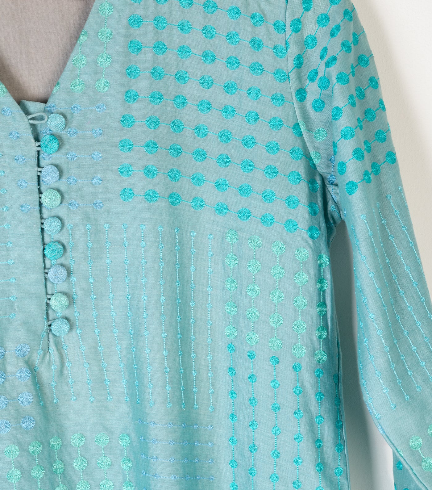 Sea Green Embroidered Cotton Kurta