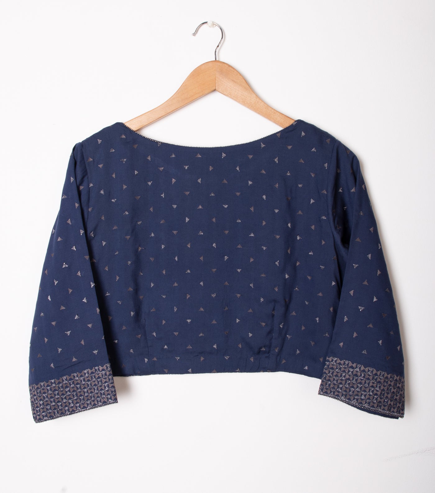 Navy Blue Embroidered Cotton Silk Blouse