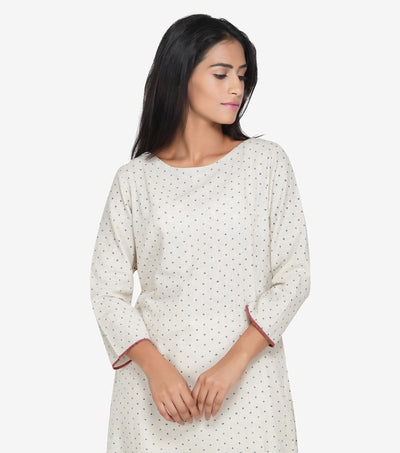Beige printed khadi kurta