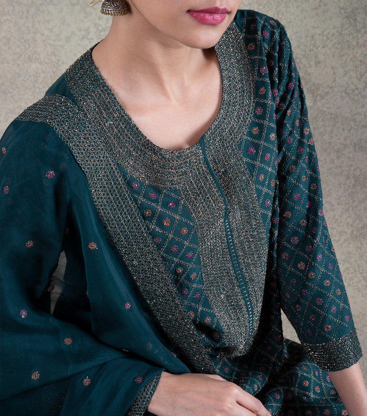 Emerald Green Hand Embroidered Suit Set