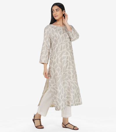 Ivory Embroidered Chanderi Kurta & Palazzo Pants Set