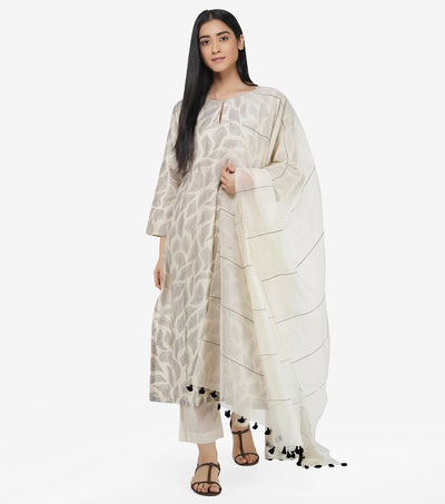 Ivory Embroidered Chanderi Kurta & Palazzo Pants Set