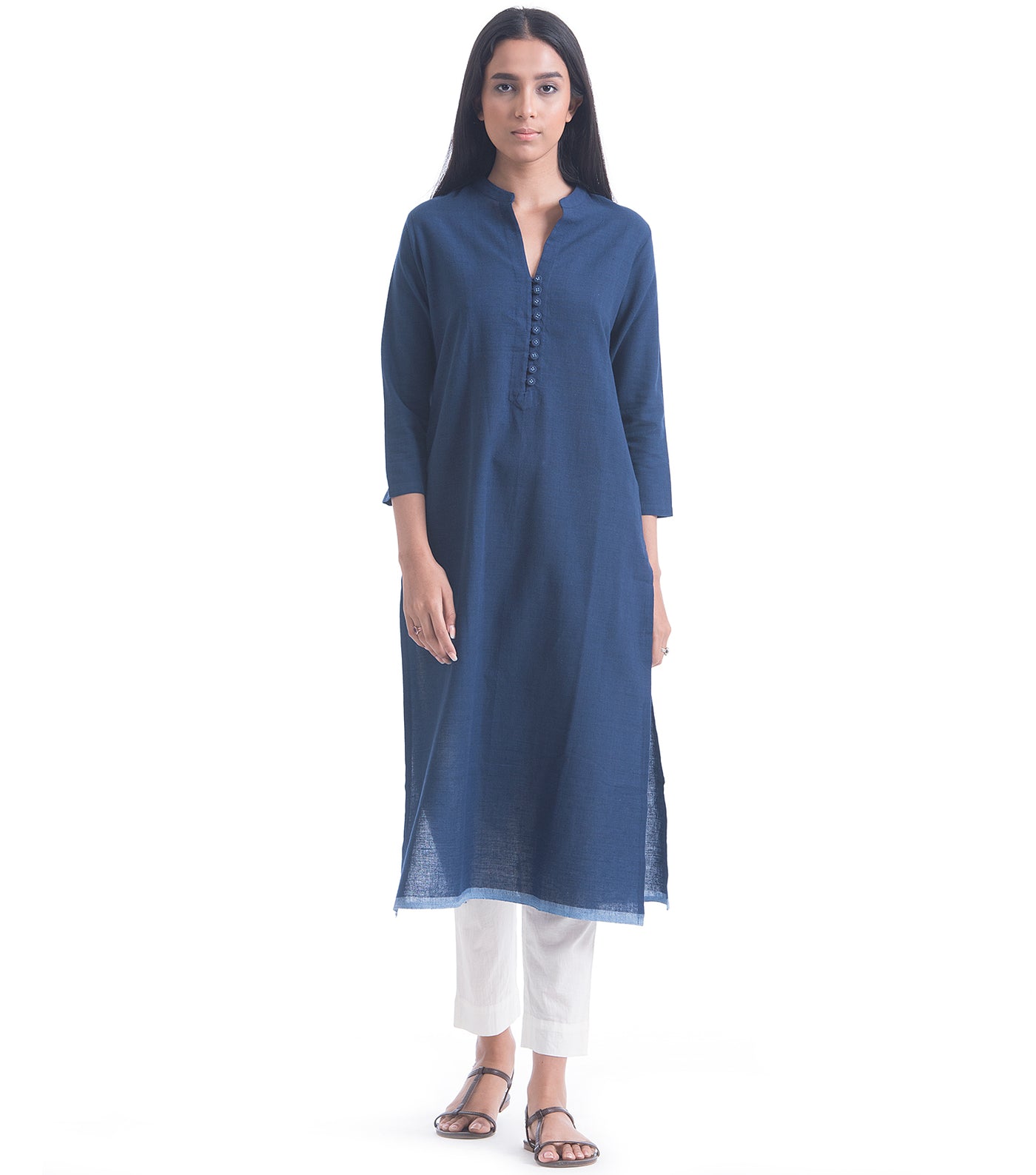 Navy Solid Khadi Kurta