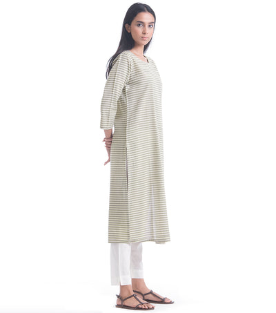 Beige printed khadi kurta