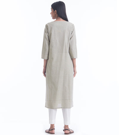 Beige printed khadi kurta