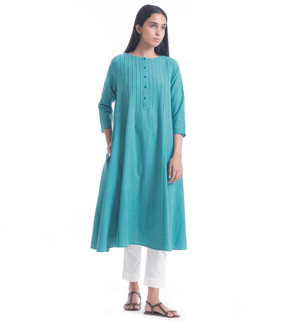 Teal Solid Khadi Kurta