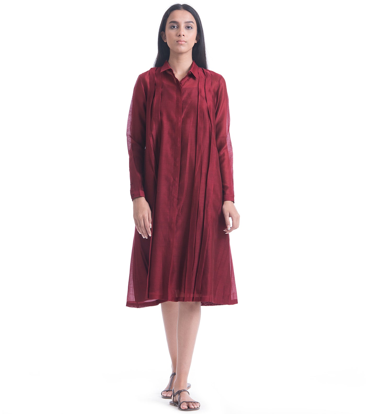 Maroon Chanderi Shirt Dress