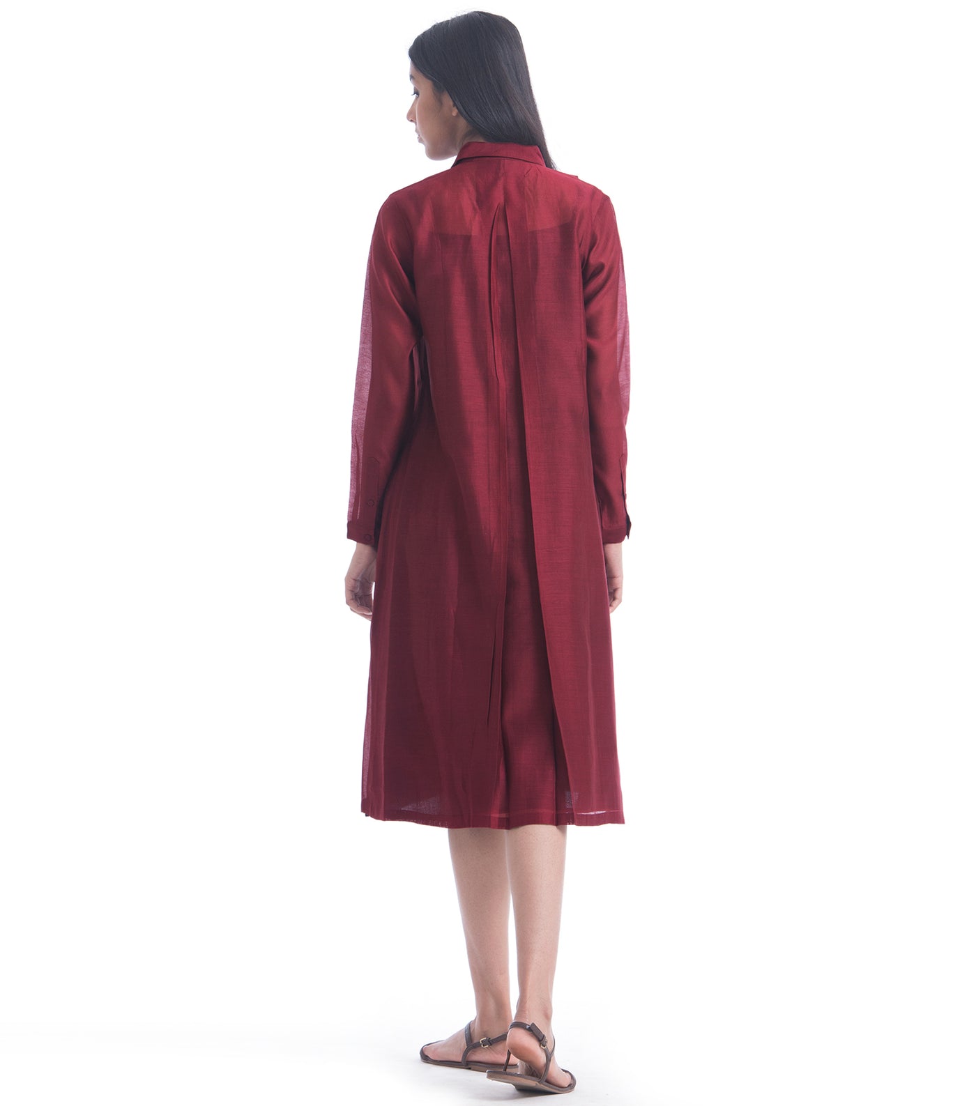 Maroon Chanderi Shirt Dress