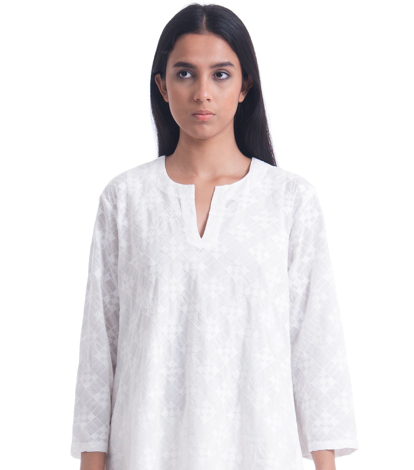 White Cotton Embroidered Kurta