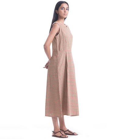 Beige Woven Khadi Dress