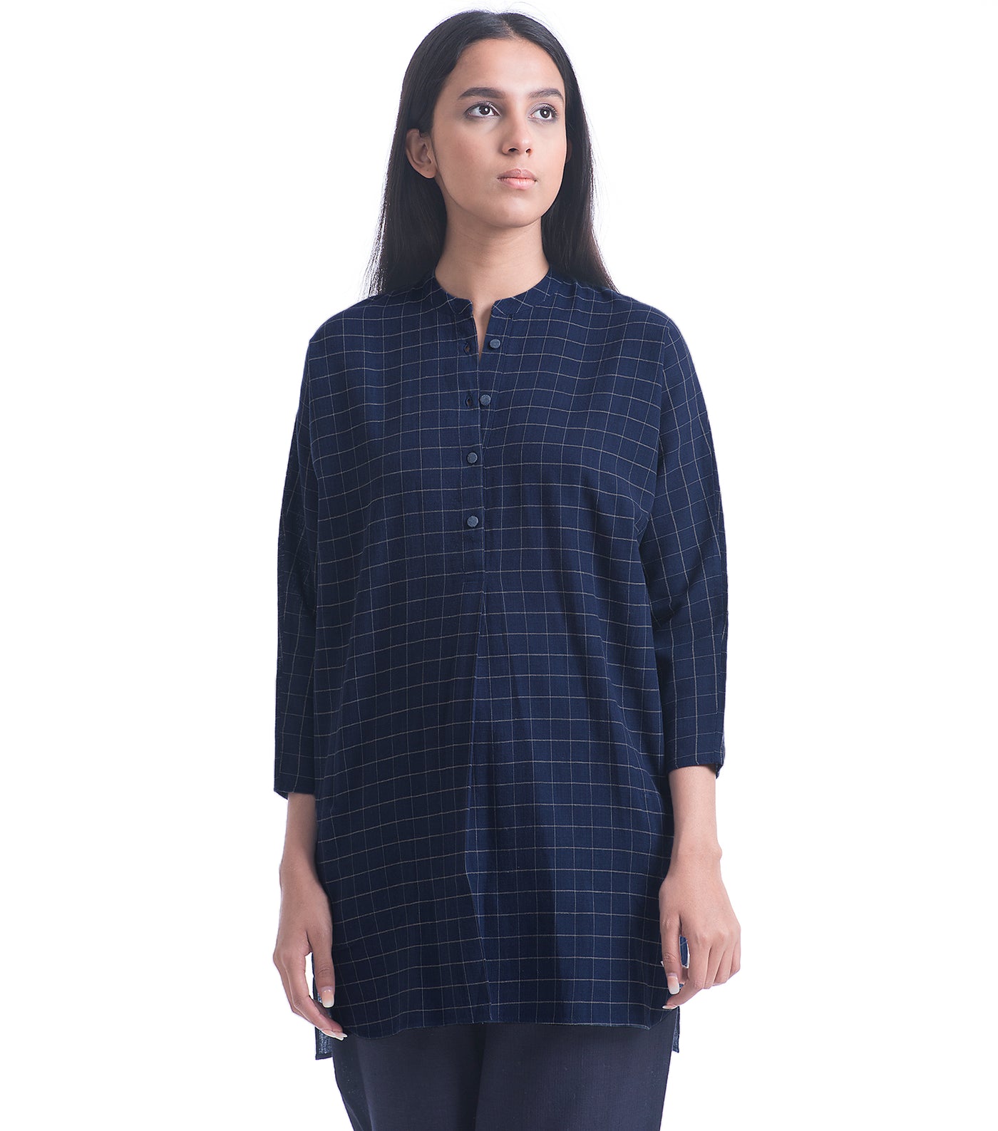 Navy Khadi Woven Shirt