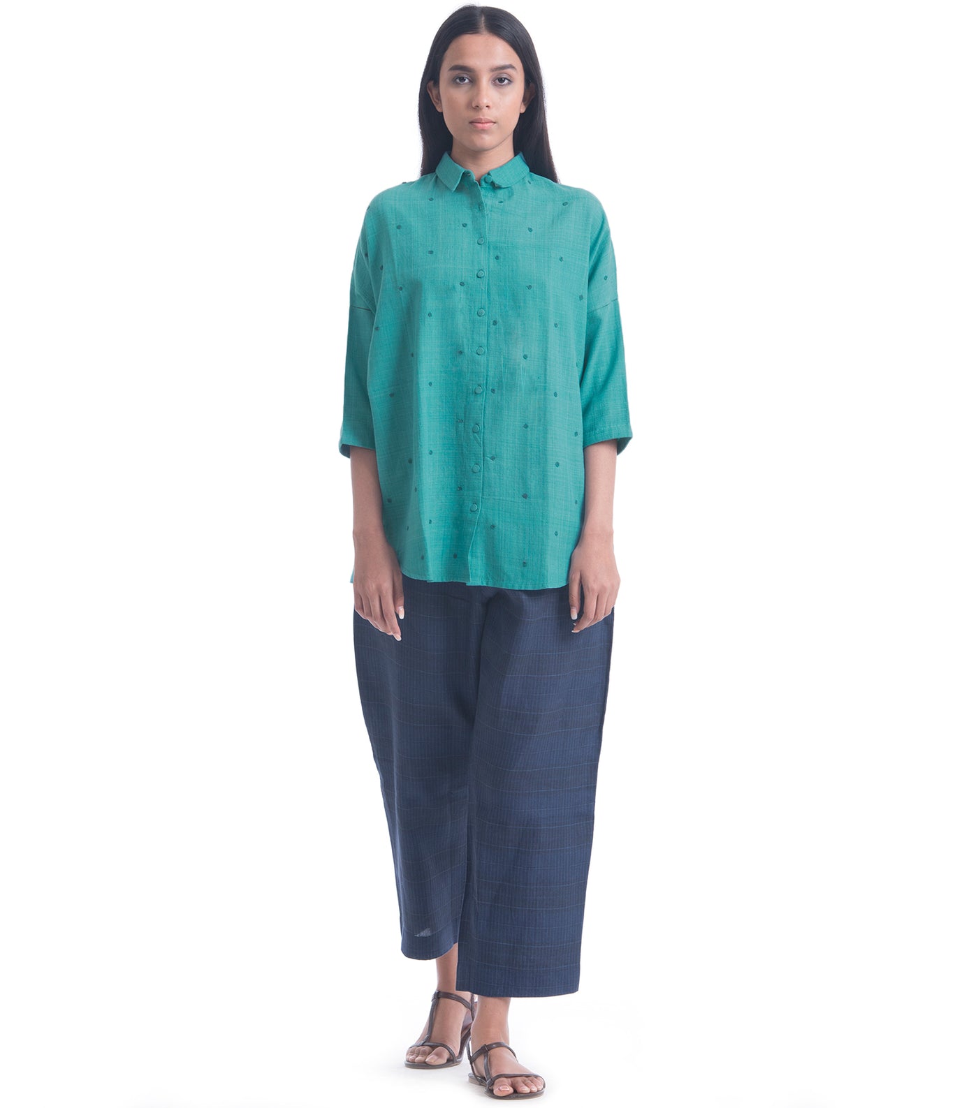 Teal Embroidered Khadi Shirt