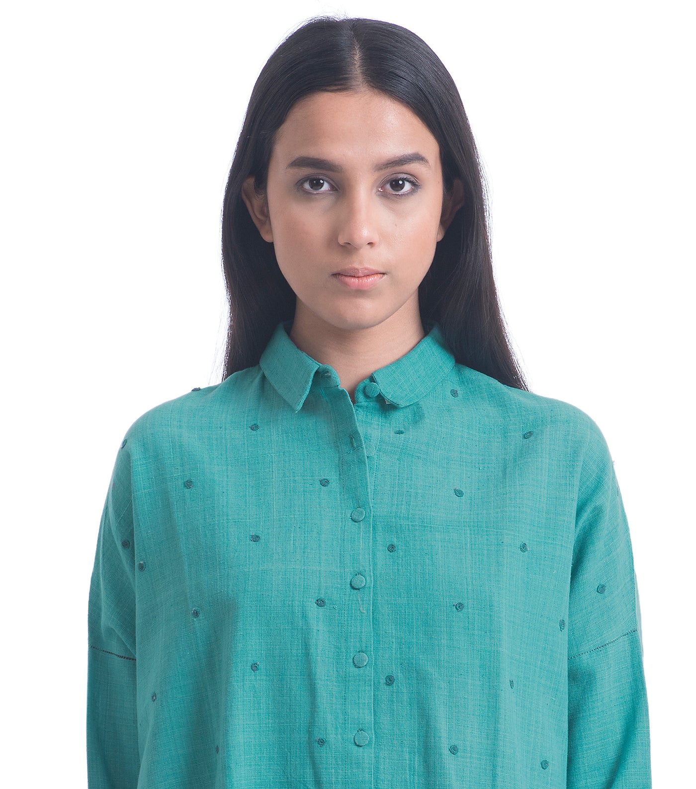 Teal Embroidered Khadi Shirt