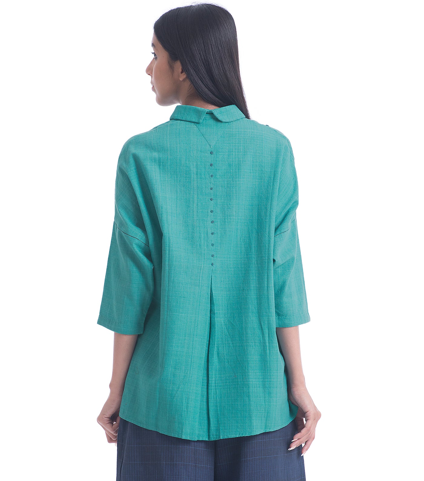 Teal Embroidered Khadi Shirt