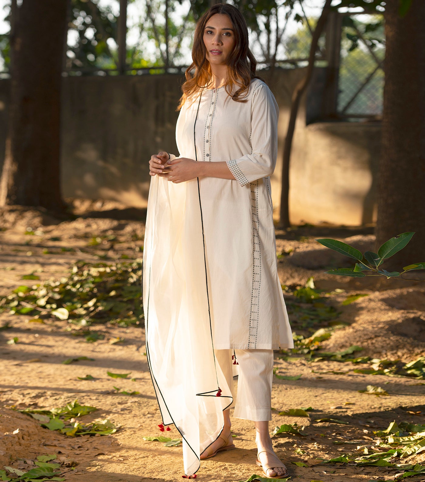 White Embroidered Cotton Suit Set