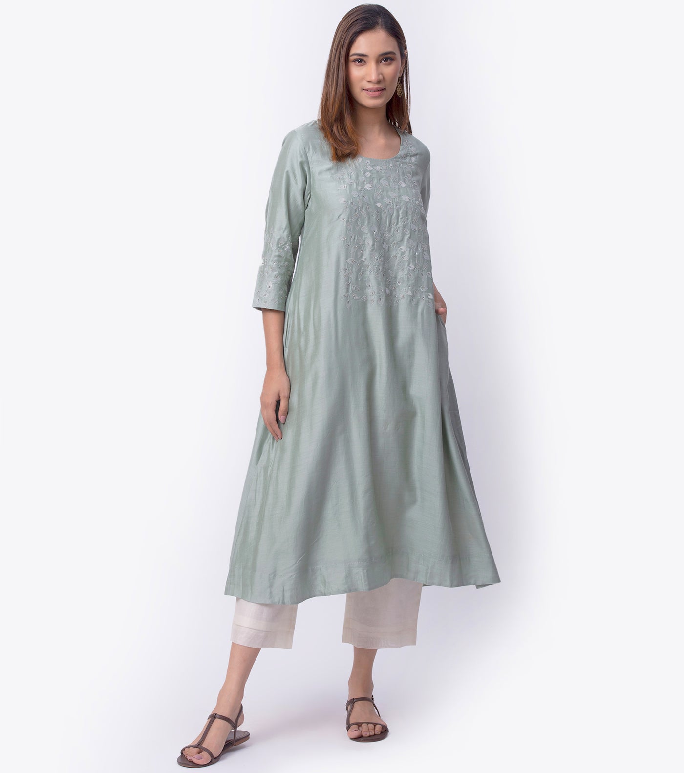 Pista Green Cotton silk Kurta & Chanderi Dupatta Set