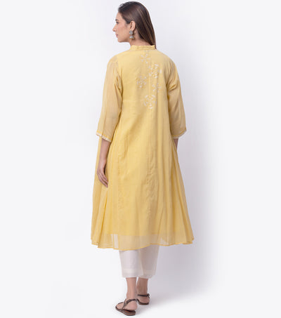 Yellow Embroidered Cotton Choga