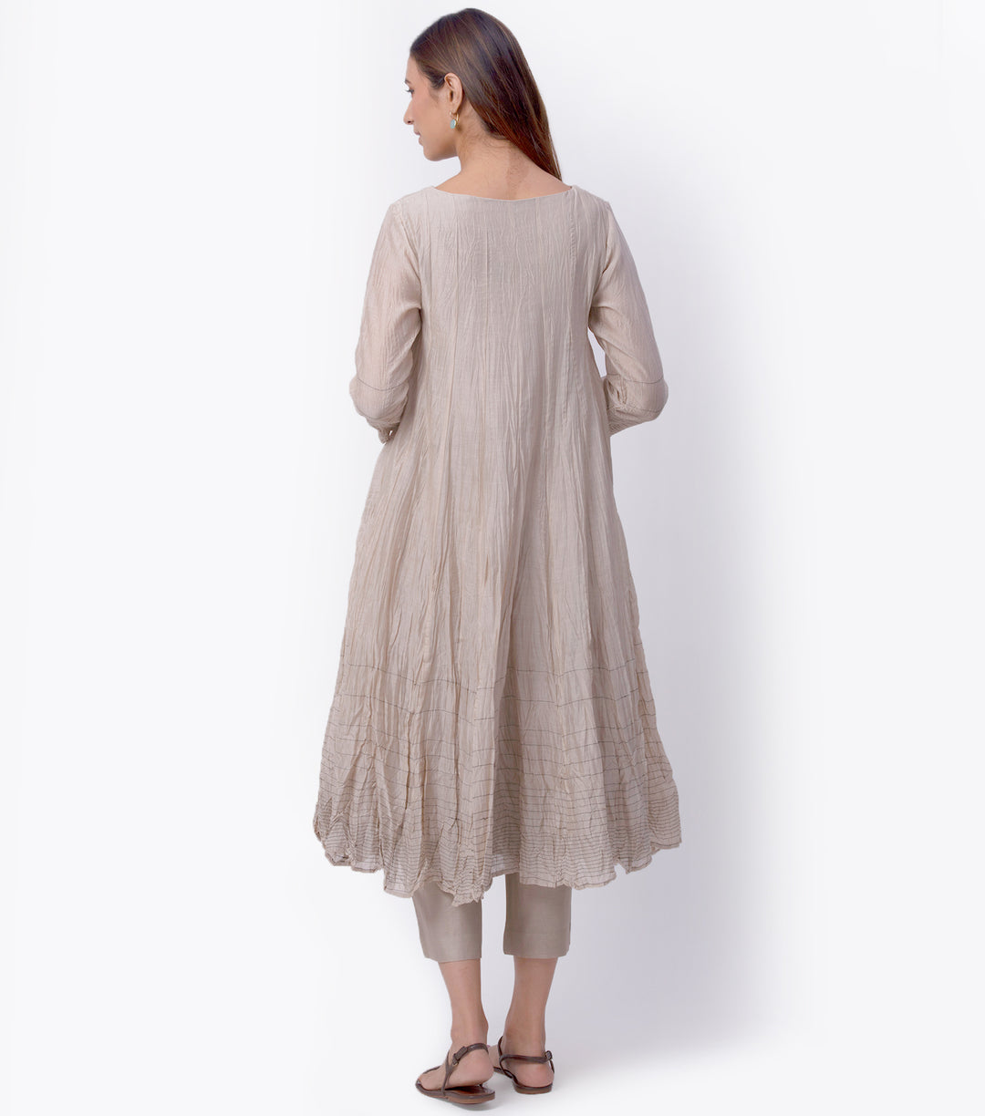 Light Beige Chanderi A-Line Kurta & Palazzo Pants Set