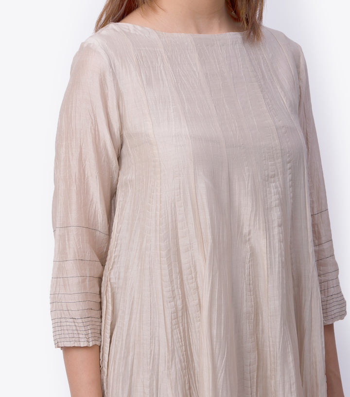 Light Beige Chanderi A-Line Kurta & Palazzo Pants Set