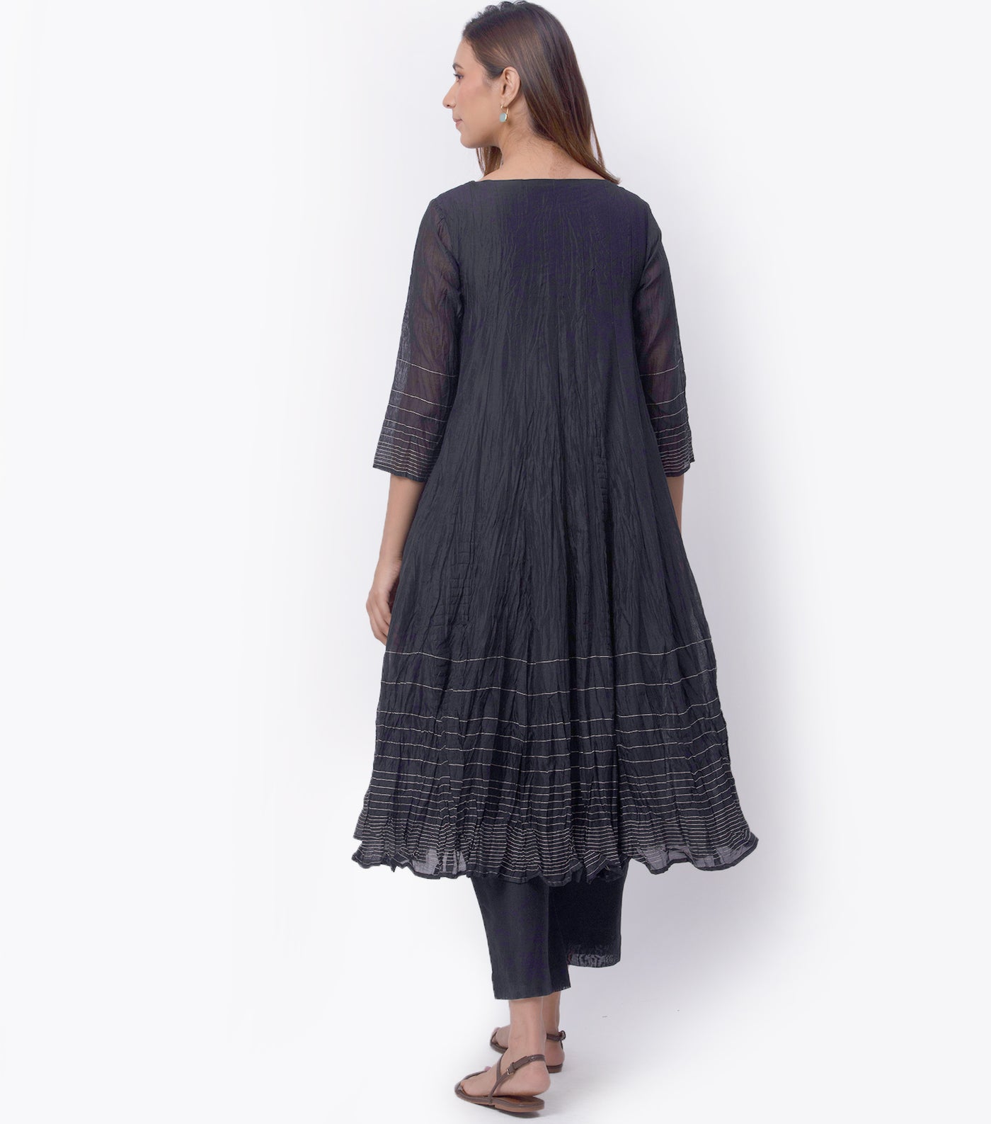 Black Chanderi A-Line Kurta Set