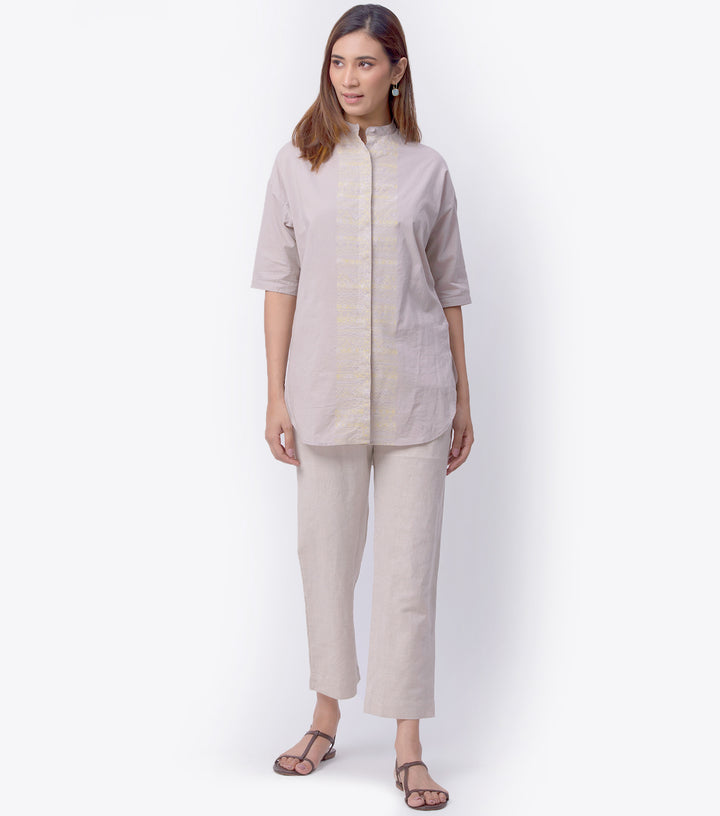 Beige Embroidered Cotton Shirt