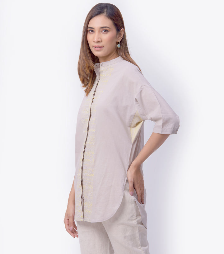 Beige Embroidered Cotton Shirt