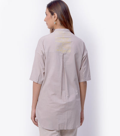Beige Embroidered Cotton Shirt