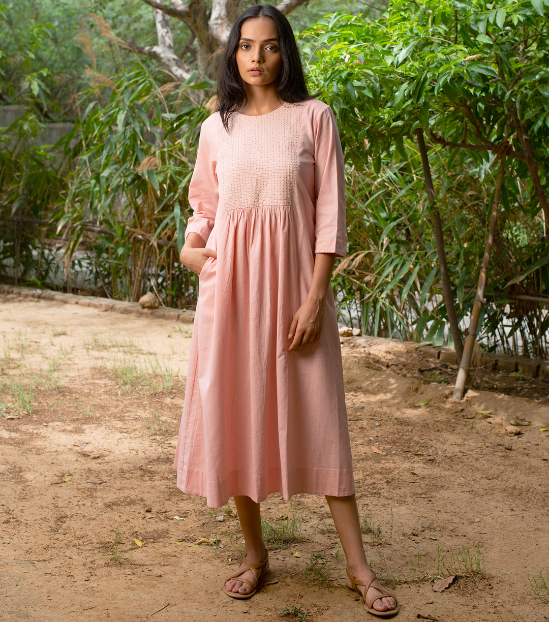 Pastel pink cotton linen Dress – Tulsi Online1