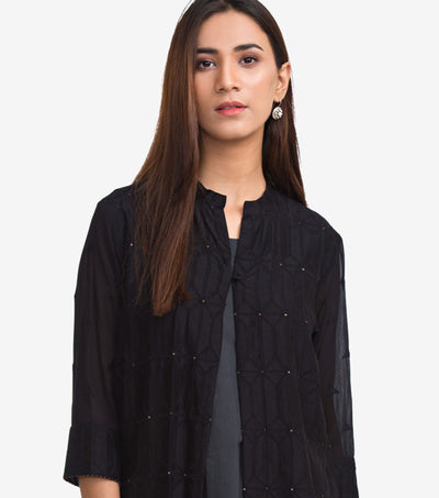 Black Applique Embroidered Chanderi Cape