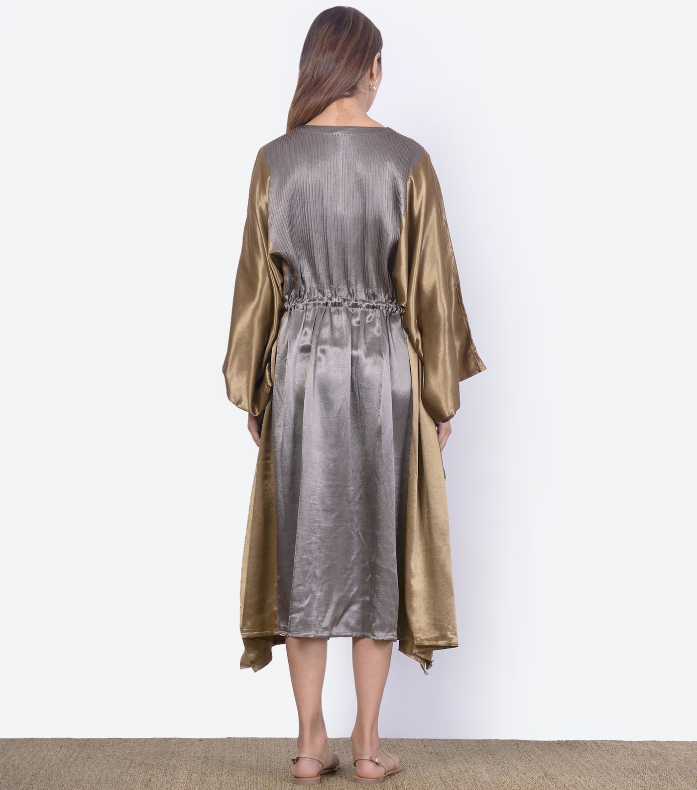 Grey & gold Mashru Silk Kaftan