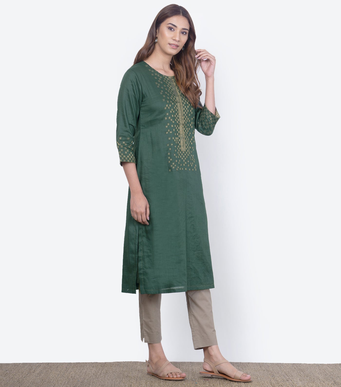 Deep Green Fine Linen Kurta