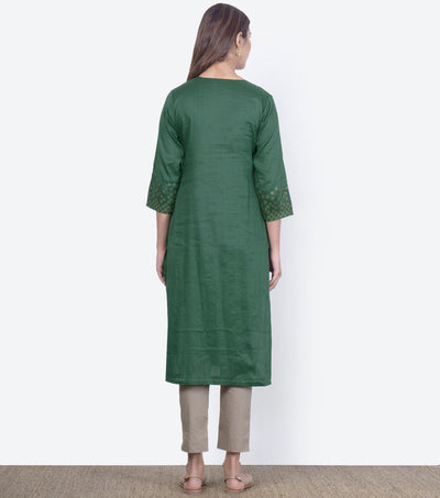 Deep Green Fine Linen Kurta