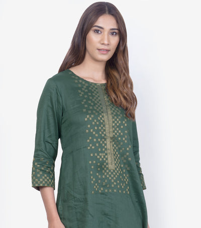 Deep Green Fine Linen Kurta