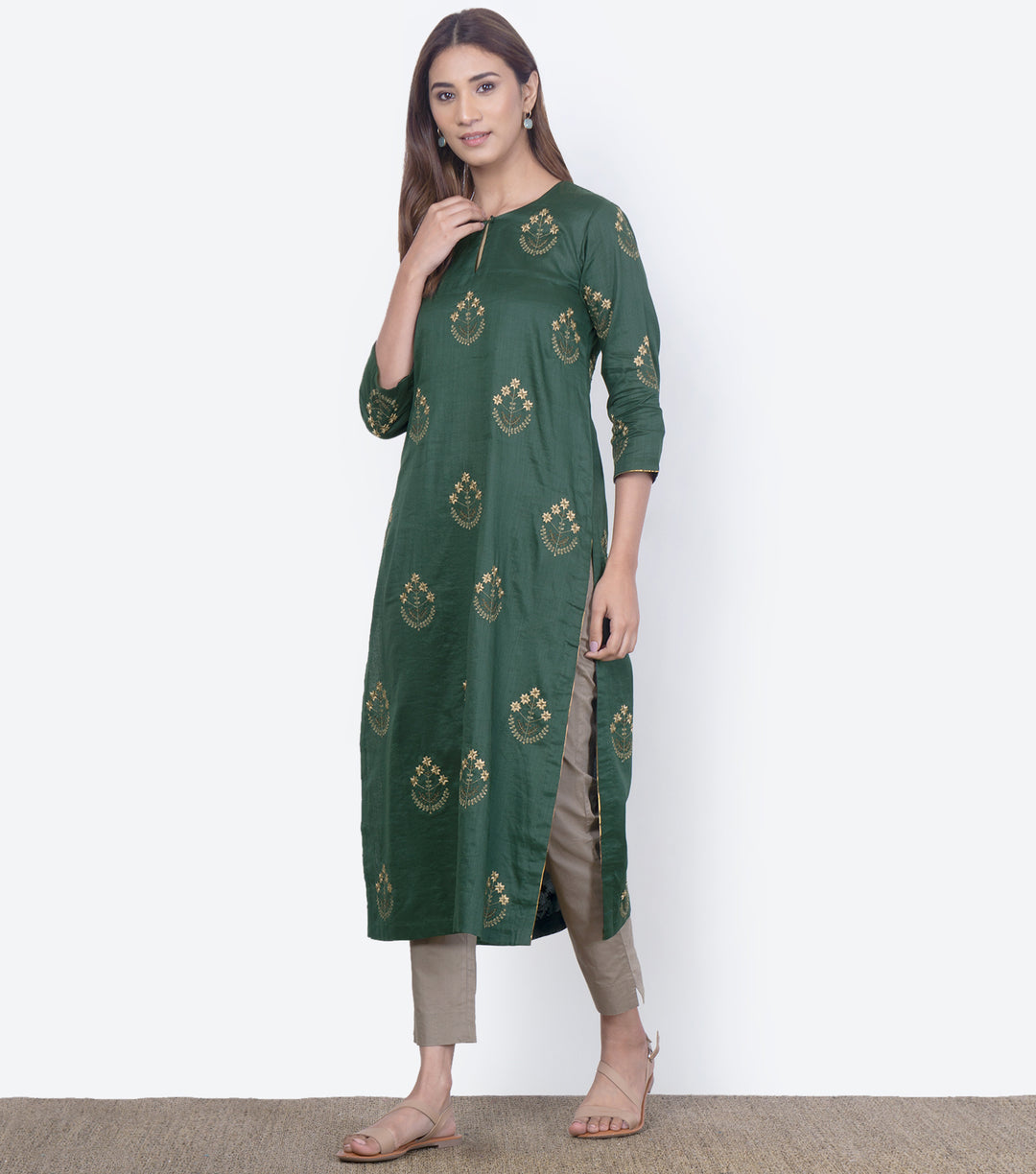 Emerald Green Fine Linen Kurta