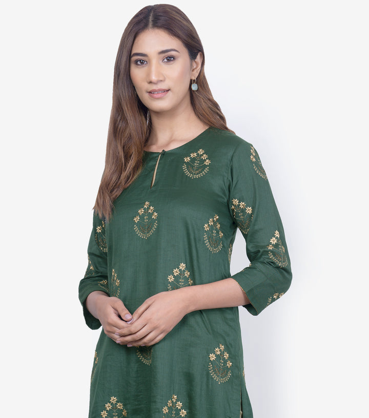 Emerald Green Fine Linen Kurta