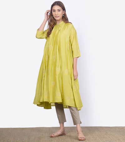 Yellow embroidered silk choga