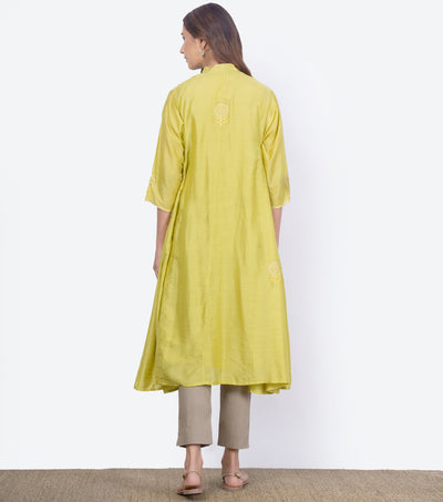 Yellow embroidered silk choga