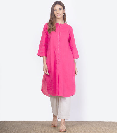 Hot pink linen kurta