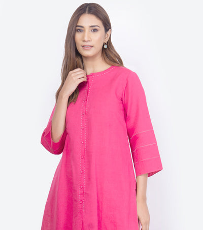 Hot pink linen kurta